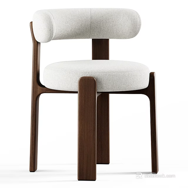 Modern Minimalist Dining Chair With Cream Upholstered Seat Walnut Wood Frame Curved Backrest Design 3d model 