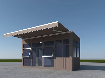 Brown Container Style Supermarket Department Store With Awning And Glass Windows Doors 3d model