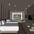 Hotel Guest Room Interior With Double Bed Sofa Seating Flat Screen TV And Wooden Decor