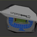 Modern Stadium Architectural Design With Blue Seats Green Field And Roof Structure