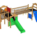 Wooden Playground Equipment With Climbing Net Slide Colorful Panels And Ladder