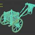 Ancient Decorative Carriage With Golden Frame Red Cushion And Large Wooden Wheels