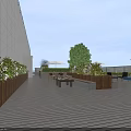 Stylish Roof Terrace With Wooden Deck Tables Chairs Umbrellas Green Plants And Ping Pong Table