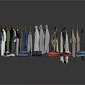 Fashion Clothing Collection with Hanging Tops Dresses and Folded Colorful Apparel