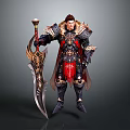Armored Warrior Character With Mythical Creature Themed Armor Red Cape And Decorated Sword 3d model