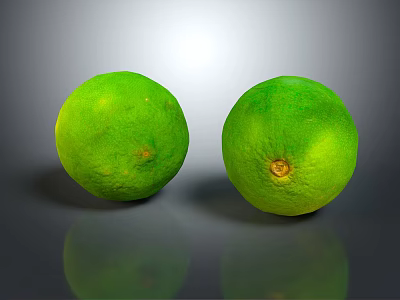 Two Fresh Green Limes on Shiny Reflective Surface with Smooth Skin and Ripe Look 3d model
