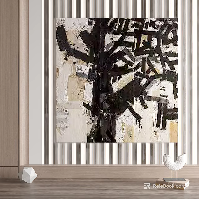Abstract Black And White Geometric Painting For Modern Interior Wall Art Decor 3d model 