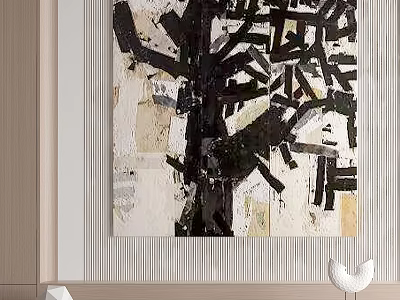 Abstract Black And White Geometric Painting For Modern Interior Wall Art Decor 3d model