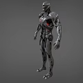 Futuristic Sci Fi Robot Character With Metallic Armor And Red Chest Accents