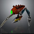 Mechanical Creature Design Featuring Red Body Green Eye Blue Mechanical Legs Sharp Blades Spiral Structure 3d model