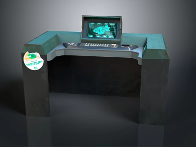 Gray And Blue Console With Green Graphic Display Screen And Disinfection Sticker 3d model