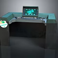 Gray And Blue Console With Green Graphic Display Screen And Disinfection Sticker