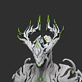 White And Green Mythical Game Character With Antler Like Head And Glowing Details