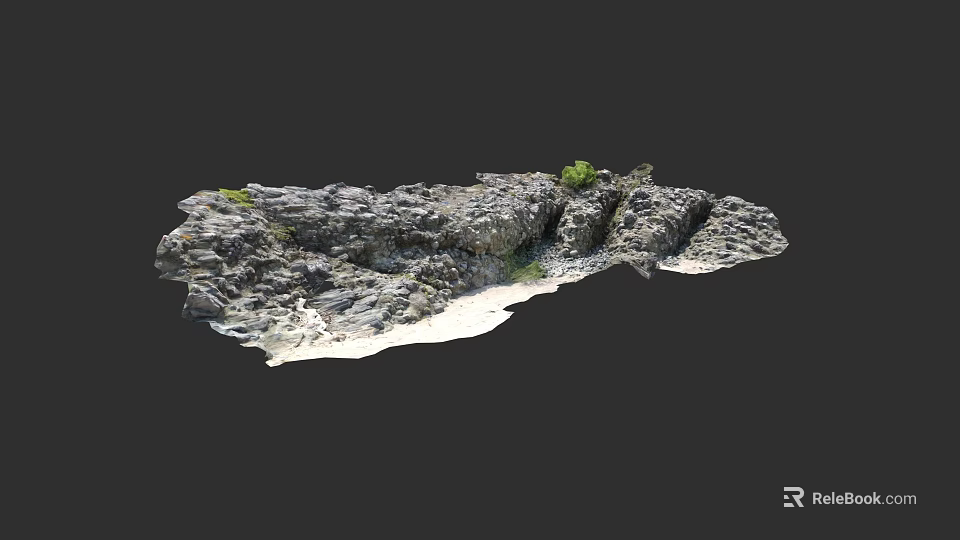 Realistic Detailed Micro Terrain With Rocky Surface And Small Green Plants 3d model 