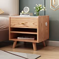 Wooden Bedside Nightstand With Drawer Open Shelf Alarm Clock Vase Flowers And Books