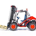 Red Mechanical Building Blocks Forklift Model With Black Frame And Yellow Pallet 3d model