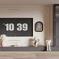 Elegant TV Wall with Decorative Paintings TV Cabinet and Sunflowers in Modern Living Space