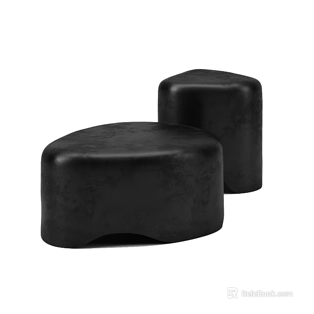 Modern Matte Black Irregular Shaped Low Stools Set For Minimalist Home Living Space 3d model 