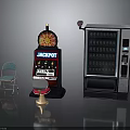 Classic Casino Room Setup With Jackpot Slot Machine Vending Machine Chair And Stool
