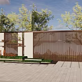 Scenic Feature Wall With Wooden Panels Green Trees Blue Sky And Paved Ground