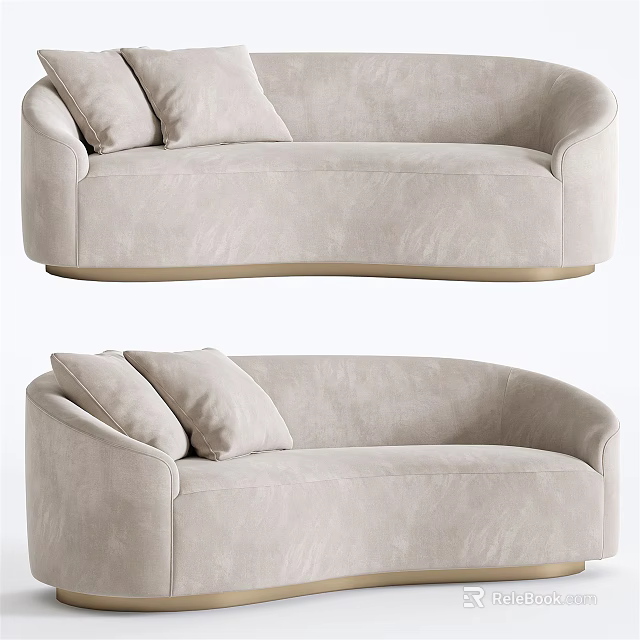 Modern Beige Sectional Sofa With Curved Design And Upholstered Soft Cushions 3d model 