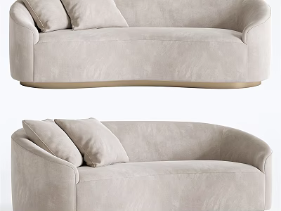 Modern Beige Sectional Sofa With Curved Design And Upholstered Soft Cushions 3d model
