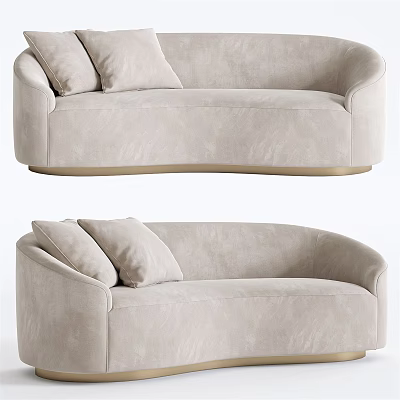 Modern Beige Sectional Sofa With Curved Design And Upholstered Soft Cushions 3d model