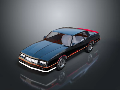 Classic Black Two Door Car With Red Accents Shiny Exterior And Alloy Wheels 3d model