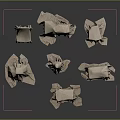 Covered Furniture Display With Various Shapes And Sizes On Dark Background