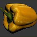 Fresh Vibrant Yellow Bell Pepper with Green Stem on Dark Reflective Surface