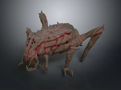 Fantasy Monster Creature With Spiked Body Red Veins Multiple Legs And Sharp Claws 3d model