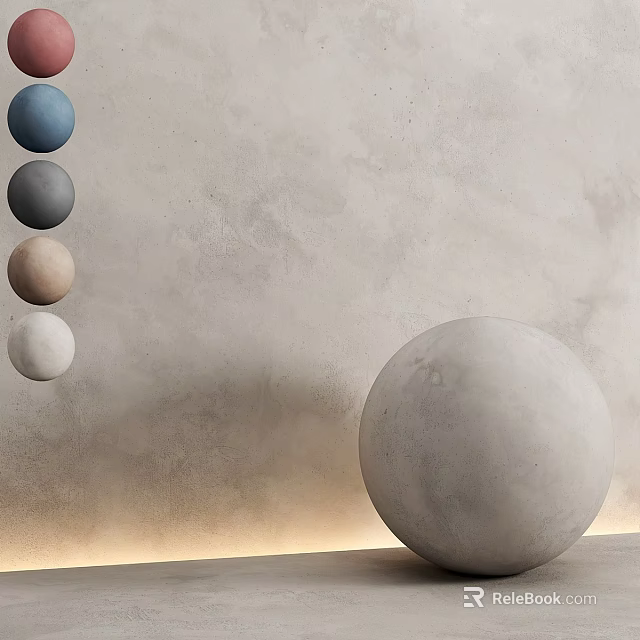 Single Bed in Minimalist Room with Grey Wall and Colored Spherical Ornaments 3d model 