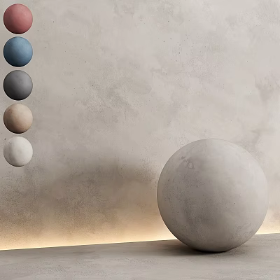Single Bed in Minimalist Room with Grey Wall and Colored Spherical Ornaments 3d model