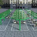 Modern Residential Community Electric Scooter Parking Lot With Sturdy Green Framed Glass Sunshade Structure