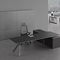 Modern Public Office Space With Gray Cabinet Black Desk And Office Chair