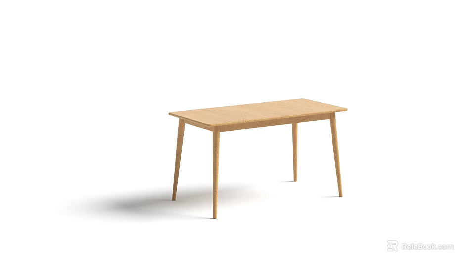 Simple Wooden Dining Table With Rectangular Tabletop And Slim Legs 3d model