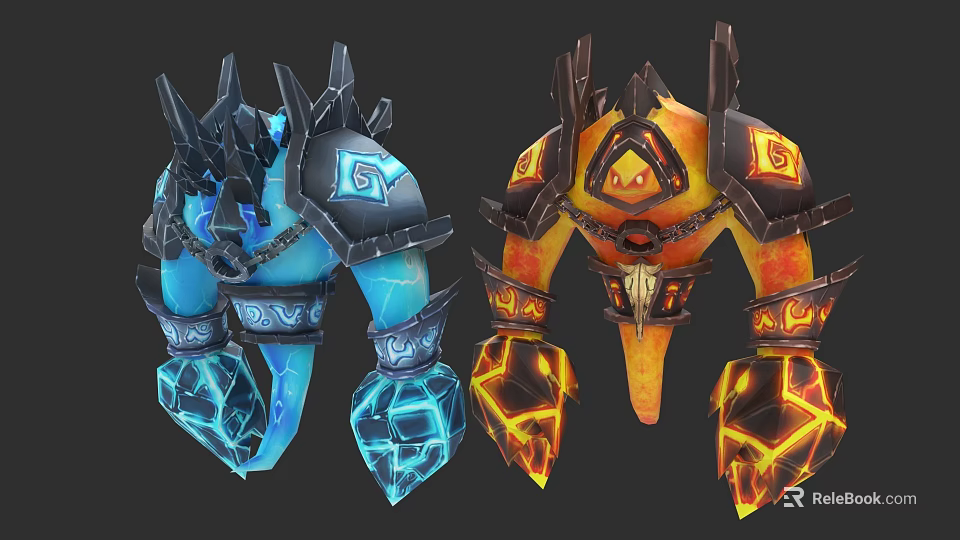 Fantasy Armored Characters And Elemental Creatures With Ice Fire Design 3d model