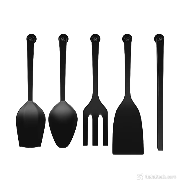Black Kitchen Cooking Utensil Set Including Spoon Fork Spatula Ladle And Tools 3d model