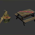 Rustic Outdoor Picnic Scene With Wooden Table Benches And Fire Pit