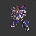 Blue White and Purple Mech Robot Character with Detailed Armor Standing Pose