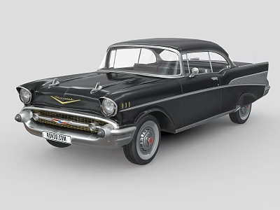 Black Vintage Classic Car With Chrome Grille Headlights And White Wall Tires 3d model