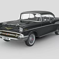 Black Vintage Classic Car With Chrome Grille Headlights And White Wall Tires