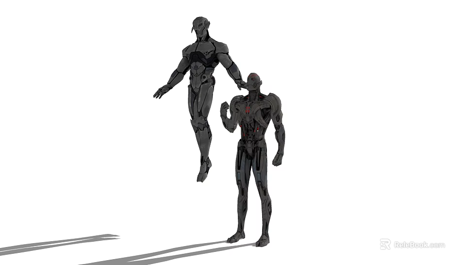 Game Movie Characters Featuring Two Black Robots Standing And Floating In Sci Fi Style 3d model