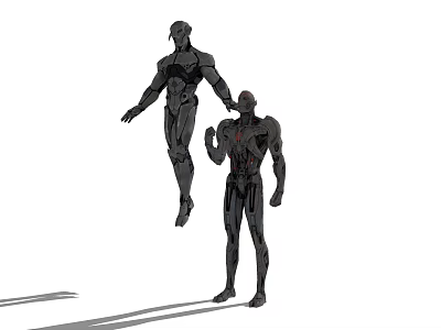 Game Movie Characters Featuring Two Black Robots Standing And Floating In Sci Fi Style 3d model