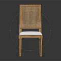 Classic Wooden Chair With Woven Rattan Backrest And White Padded Seat