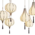 Various Traditional Lantern Shaped Chandeliers with Ivory Fabric and Tassel Decorations