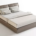 Modern Double Bed With Brown Leather Headboard And Light Colored Bedding 3d model