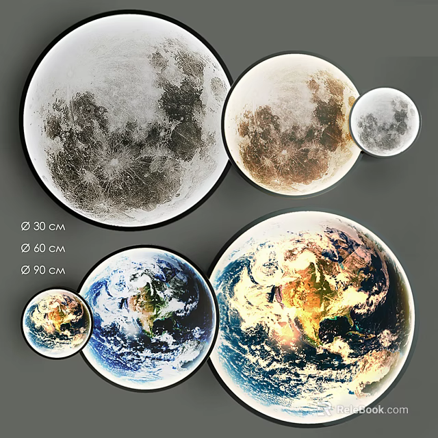 Planet Themed Wall Decor With Moon And Earth Models In Various Sizes 3d model