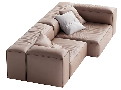 Light Brown Leather L shaped Sectional Sofa With Modern Design And Soft Pillows 3d model