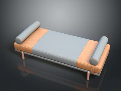 Modern Sofa Bench With Light Gray And Orange Upholstery Roll Arms And Metal Legs 3d model